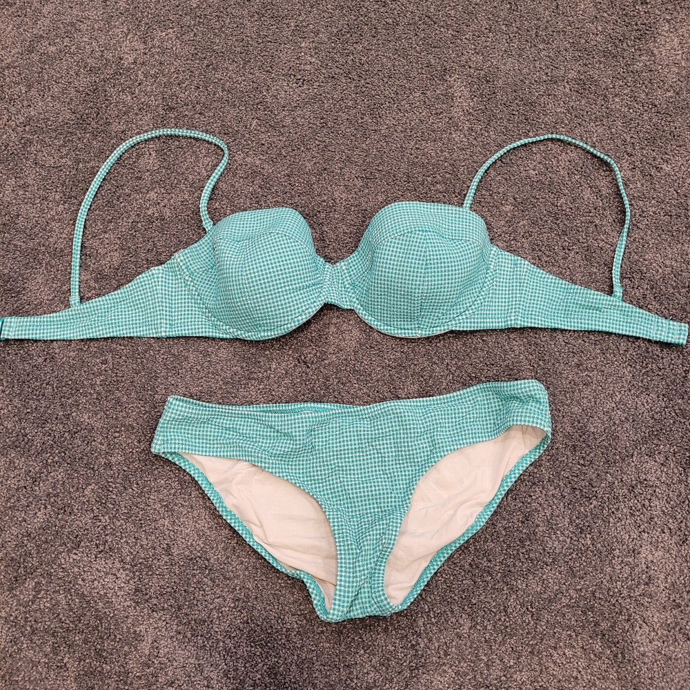 J. Crew Green Gingham Bikini Set 34D | S
